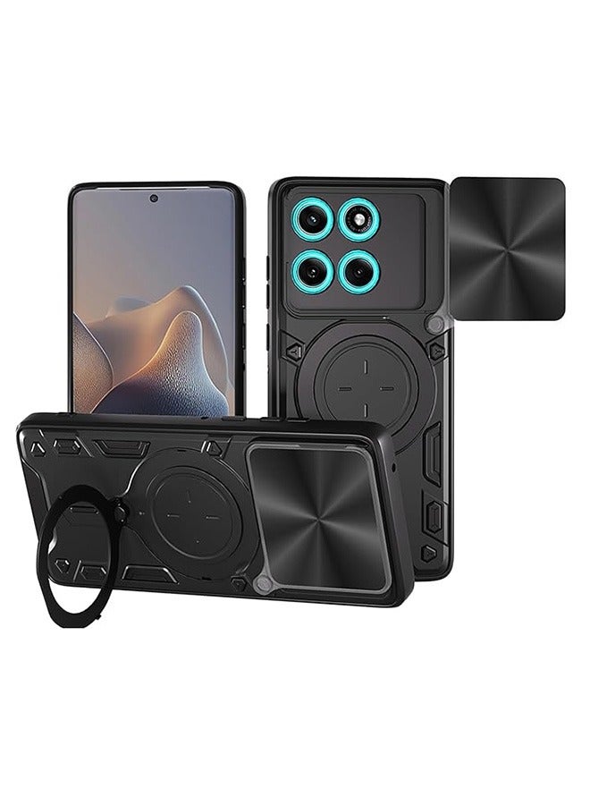 Case For Motorola Edge 60 Fusion 5G with Slide Camera Cover and Stand Kickstand Magnetic Ring, High Quality Shockproof Protective Cover, Anti-Fall Drop Protection, Shockproof Case, Black - Image 1