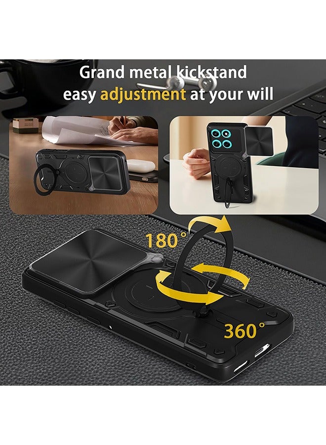 Case For Motorola Edge 60 Fusion 5G with Slide Camera Cover and Stand Kickstand Magnetic Ring, High Quality Shockproof Protective Cover, Anti-Fall Drop Protection, Shockproof Case, Black - Image 3