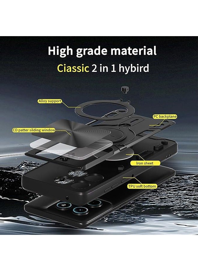 Case For Motorola Edge 60 Fusion 5G with Slide Camera Cover and Stand Kickstand Magnetic Ring, High Quality Shockproof Protective Cover, Anti-Fall Drop Protection, Shockproof Case, Black - Image 4