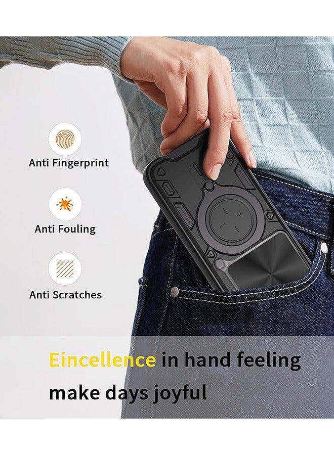 Case For Motorola Edge 60 Fusion 5G with Slide Camera Cover and Stand Kickstand Magnetic Ring, High Quality Shockproof Protective Cover, Anti-Fall Drop Protection, Shockproof Case, Black - Image 5