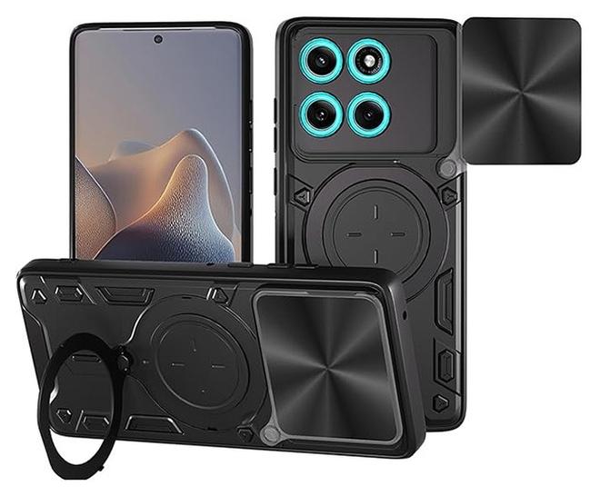 حالة من Motorola Edge 60 Fusion 5G ، مع غطاء الكاميرا المنزلقة ودعم عصابة المغناطيسي ، عالية الجودة غطاء الحماية من الصدمات ، حماية ضد السقوط ، صدمة السكن ، أسود - Image 1