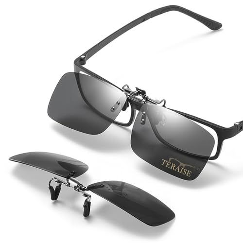 TERAISE Polarized Clip on Sunglasses Over Prescription Glasses Anti-Glare UV400 (Black-upgrade flip) - Image 1