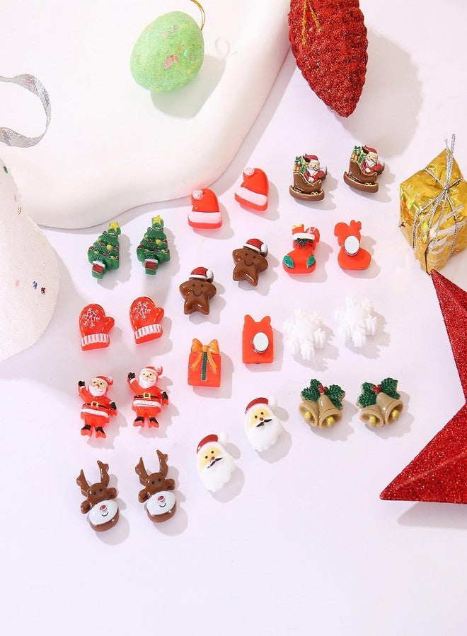Spiritlele 12 Pairs Christmas Magnetic Earrings Set Resin Clip on Non Piercing Fake Earrings for Women Party - Image 5