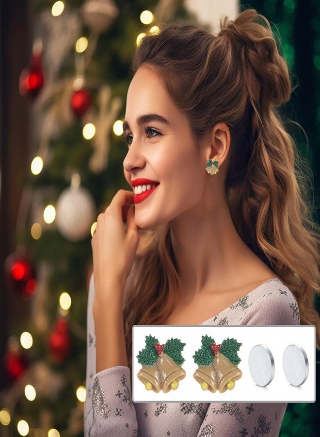 Spiritlele 12 Pairs Christmas Magnetic Earrings Set Resin Clip on Non Piercing Fake Earrings for Women Party - Image 4
