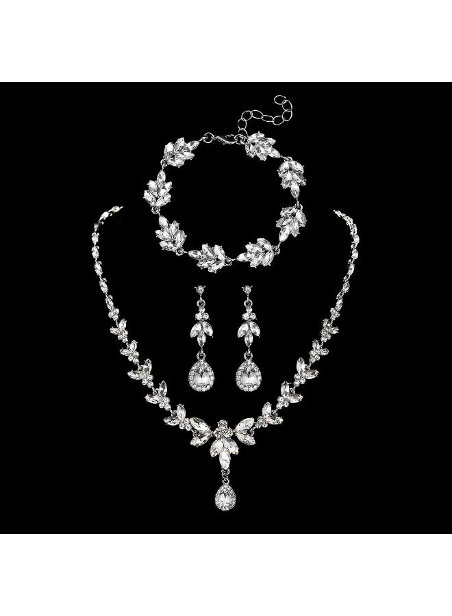 NIBEMINENT European and American Foreign Trade Waterdrop Zirconia Bridal Wedding Jewelry Set - 3 Pieces