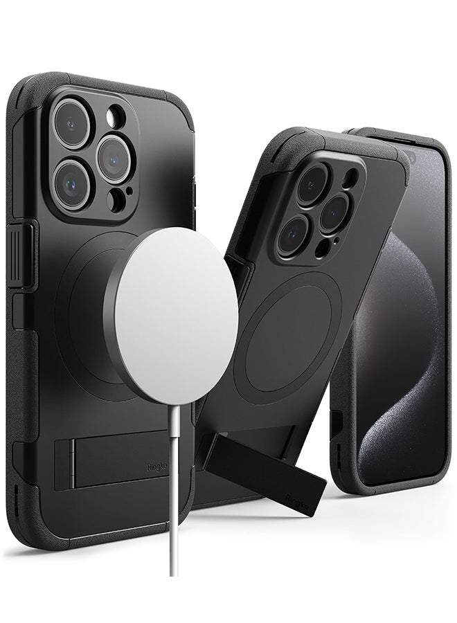Ringke Alles Compatible With iPhone 15 Pro Case, Compatible With Magsafe Protective Case With Stand Powerful Magnetic Cover Precise Cutouts For Camera Lenses Phone Case Cover Black - Image 1
