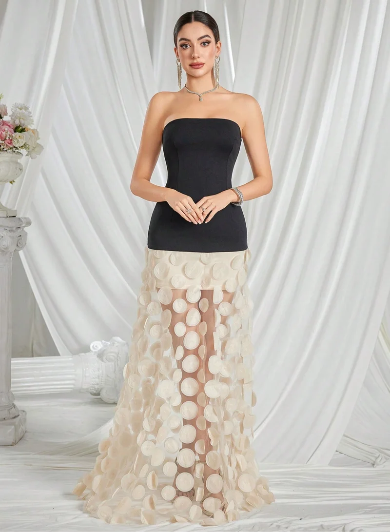 Madam Uniq Strapless Two - Tone Maxi Dress with Circular Applique Skirt