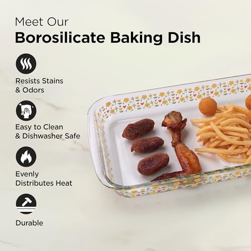 UMAI Borosilicate Printed Glass Baking Tray (1.6L) | Transparent Microwave Oven Safe Utensils | Rectangular Bread Moulds for Baking | Dishwasher & Freezer Safe | Multipurpose use Serving Tray - Image 2