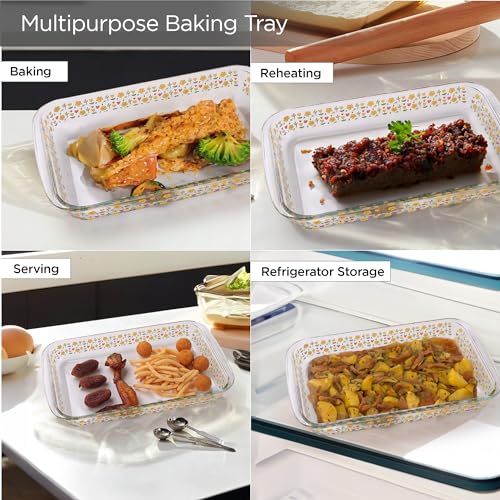 UMAI Borosilicate Printed Glass Baking Tray (1.6L) | Transparent Microwave Oven Safe Utensils | Rectangular Bread Moulds for Baking | Dishwasher & Freezer Safe | Multipurpose use Serving Tray - Image 4