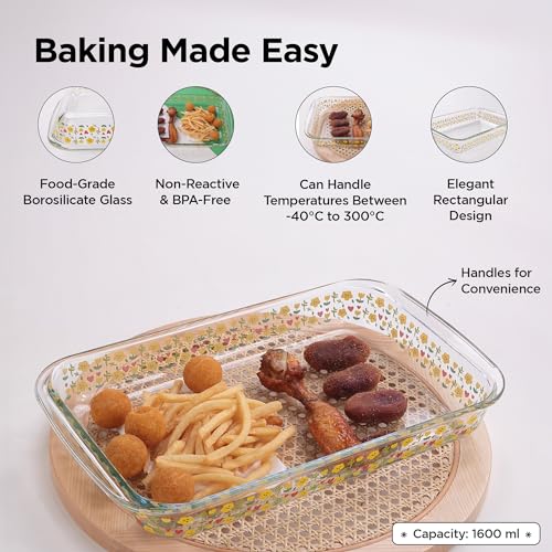UMAI Borosilicate Printed Glass Baking Tray (1.6L) | Transparent Microwave Oven Safe Utensils | Rectangular Bread Moulds for Baking | Dishwasher & Freezer Safe | Multipurpose use Serving Tray - Image 3