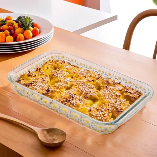UMAI Borosilicate Printed Glass Baking Tray (1.6L) | Transparent Microwave Oven Safe Utensils | Rectangular Bread Moulds for Baking | Dishwasher & Freezer Safe | Multipurpose use Serving Tray - Image 1