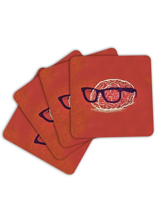 ASHVAH Brain Print/Typography Tea/Coffee Mug/Designer Handmade Wooden Coaster Set for Home Kitchen, Office Desk - Set of 4 - Square: 10cm - Image 3