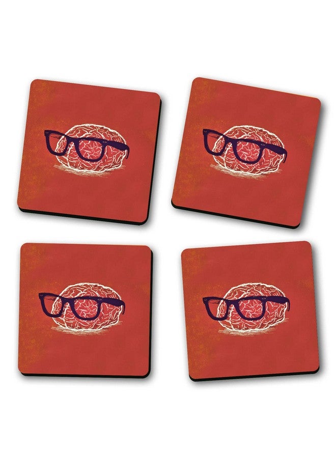 ASHVAH Brain Print/Typography Tea/Coffee Mug/Designer Handmade Wooden Coaster Set for Home Kitchen, Office Desk - Set of 4 - Square: 10cm - Image 2