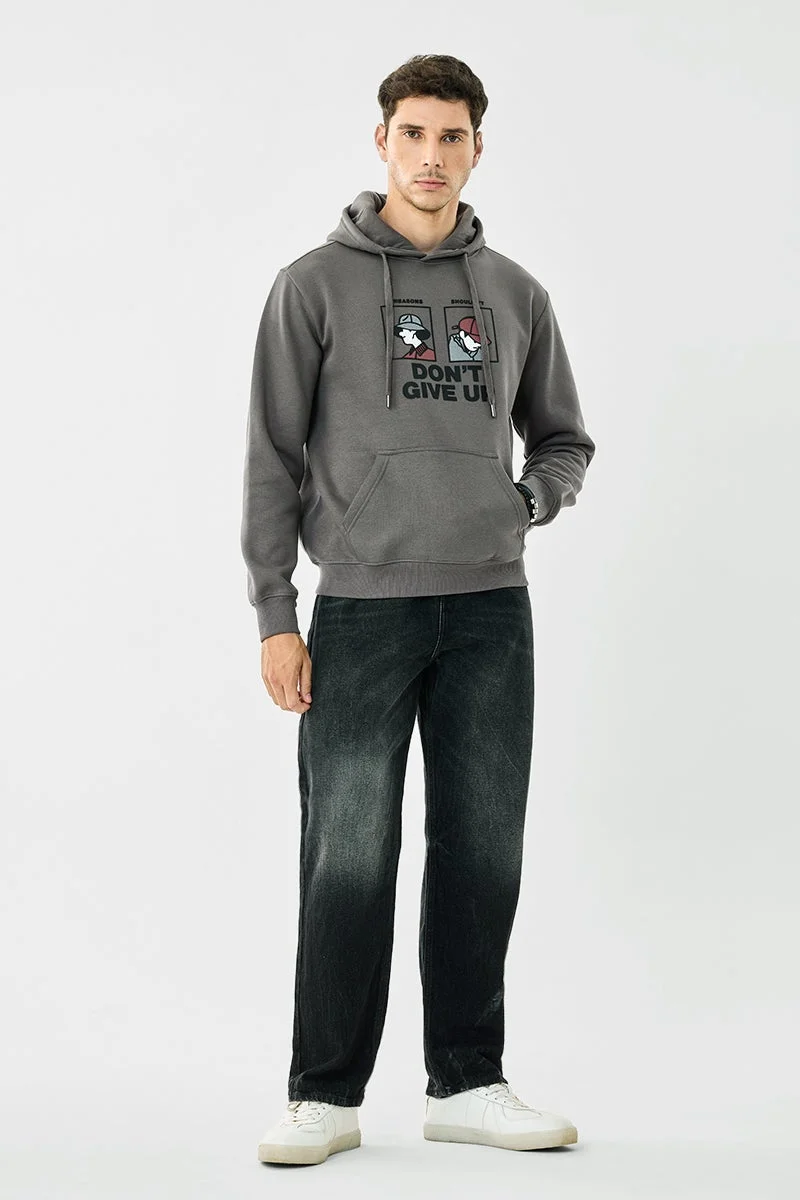 SNITCH Grey Graphic Long Sleeve Regular Fit Hoodie