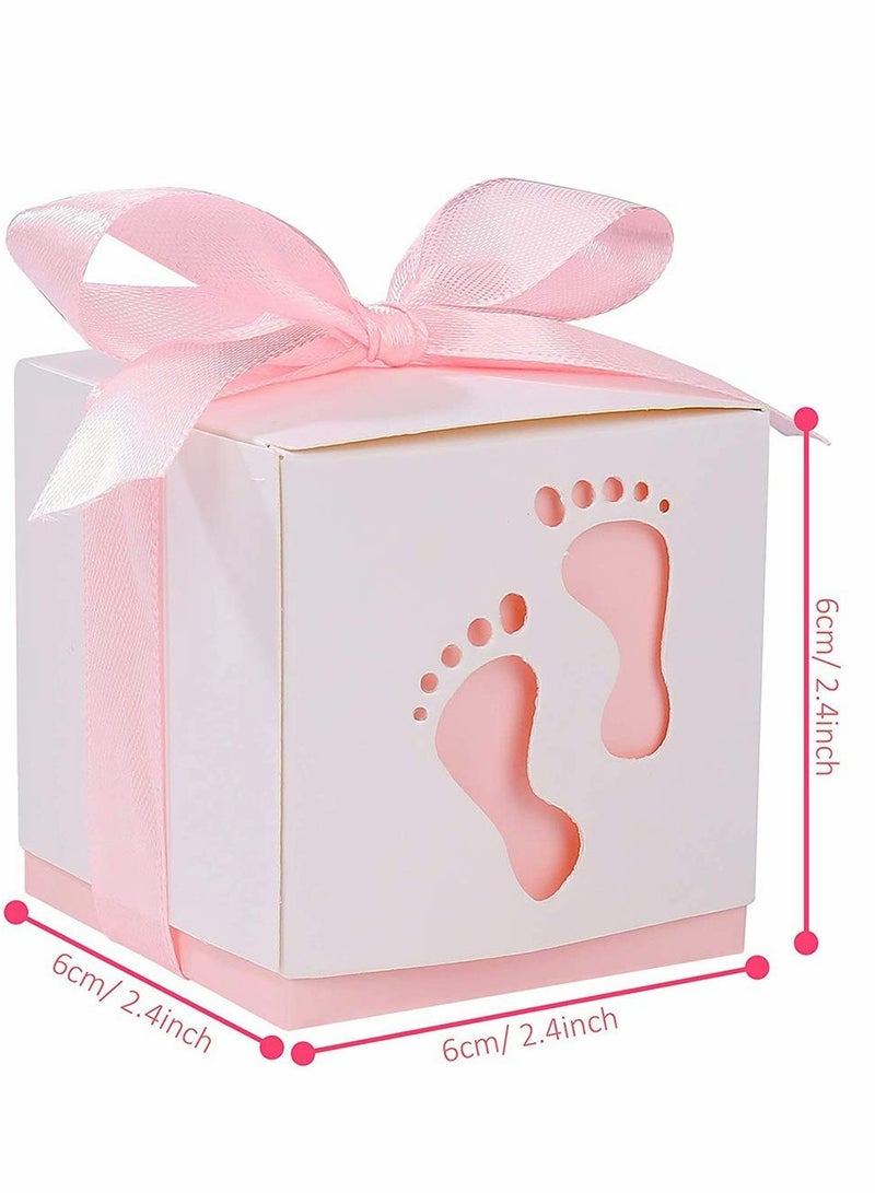 Candy Favour Gift Boxes, Ribbon Candy Gift Box, 25 Pieces Baby Candy Boxes, Baby Footprints Candy Boxes, for Baby Showers, Kids Birthday, Wedding Party, Party (Pink) - Image 3