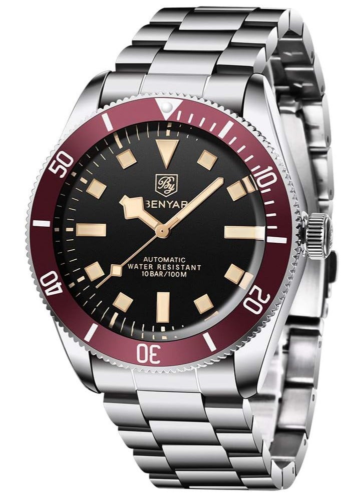 BENYAR Men's Automatic Watch, Fashion Stainless Steel Wristwatch, 100M Deep Waterproof, High-Quality Movement, Luxury Business Wrist Watch, BY-5179M Red - Image 1