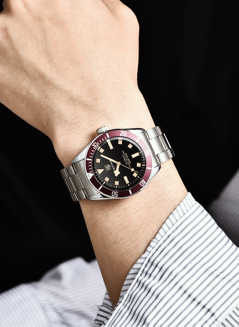 BENYAR Men's Automatic Watch, Fashion Stainless Steel Wristwatch, 100M Deep Waterproof, High-Quality Movement, Luxury Business Wrist Watch, BY-5179M Red - Image 2