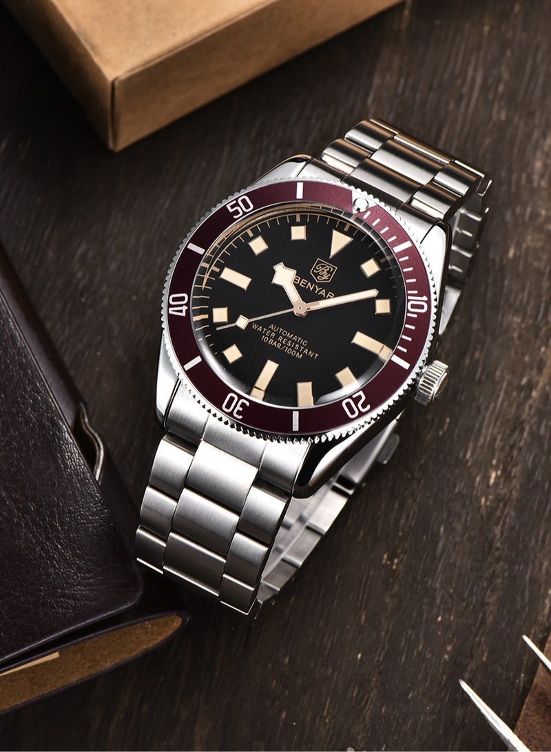 BENYAR Men's Automatic Watch, Fashion Stainless Steel Wristwatch, 100M Deep Waterproof, High-Quality Movement, Luxury Business Wrist Watch, BY-5179M Red - Image 3