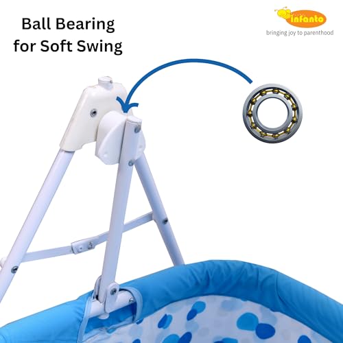 Infanto Deluxe Baby Cradle Jhula/Palna with Storage Basket | Smooth Ball Bearing Swing Lock and Sturdy Metal Frame | Comfortable Baby Bedding Bed for Infants | up to 12 Months | Blue - Image 3