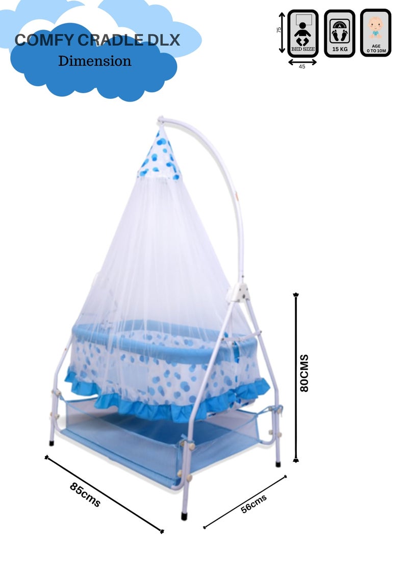 Infanto Deluxe Baby Cradle Jhula/Palna with Storage Basket | Smooth Ball Bearing Swing Lock and Sturdy Metal Frame | Comfortable Baby Bedding Bed for Infants | up to 12 Months | Blue - Image 5