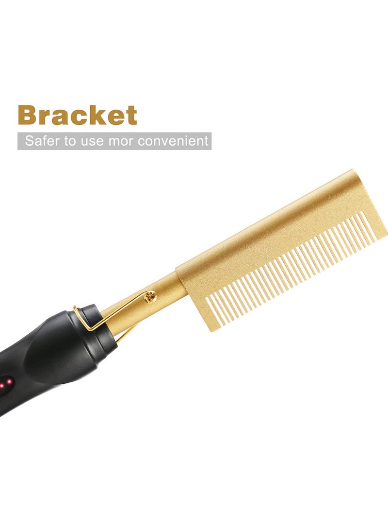 فرد الشعر بالمشط الساخن، مشط كهربائي ساخن، 2 في 1 سريع التسخين لفرد الشعر، مشط سيراميك ساخن، فرشاة تمليس الشعر المحمولة الآمنة (ذهبي) - Image 5