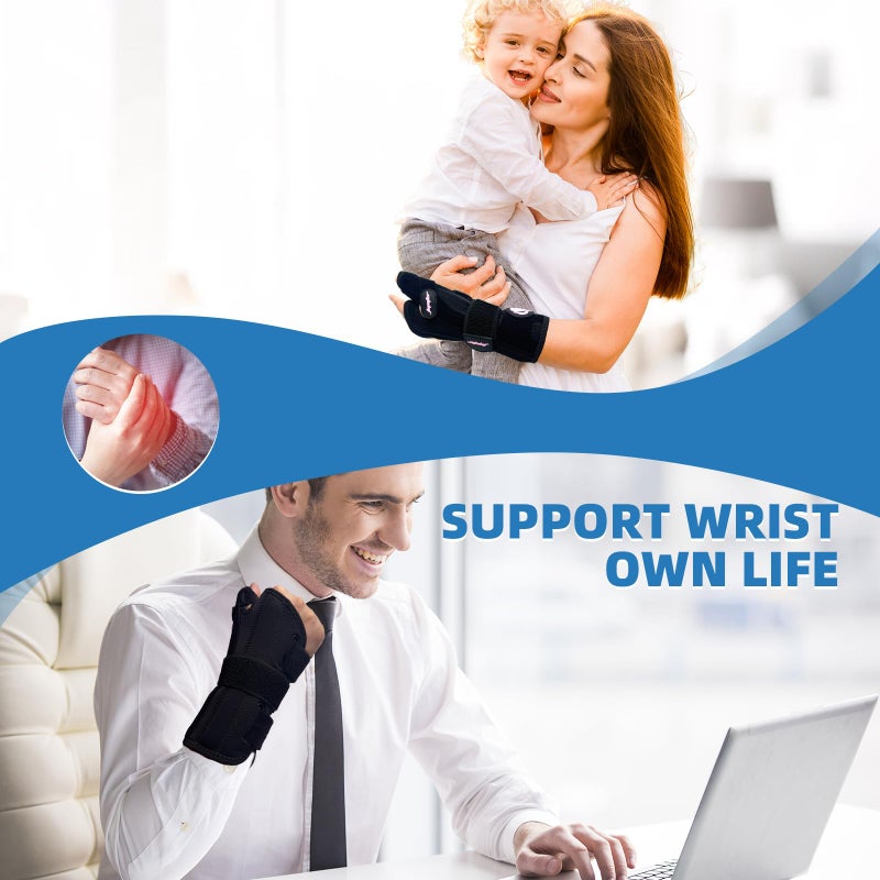 Jupiter Left Hand Wrist Brace with Thumb Support - Day & Night Splint for Carpal Tunnel, De Quervains Tenosynovitis, Tendonitis - S/M - Women & Men, Black-Gray - Image 3