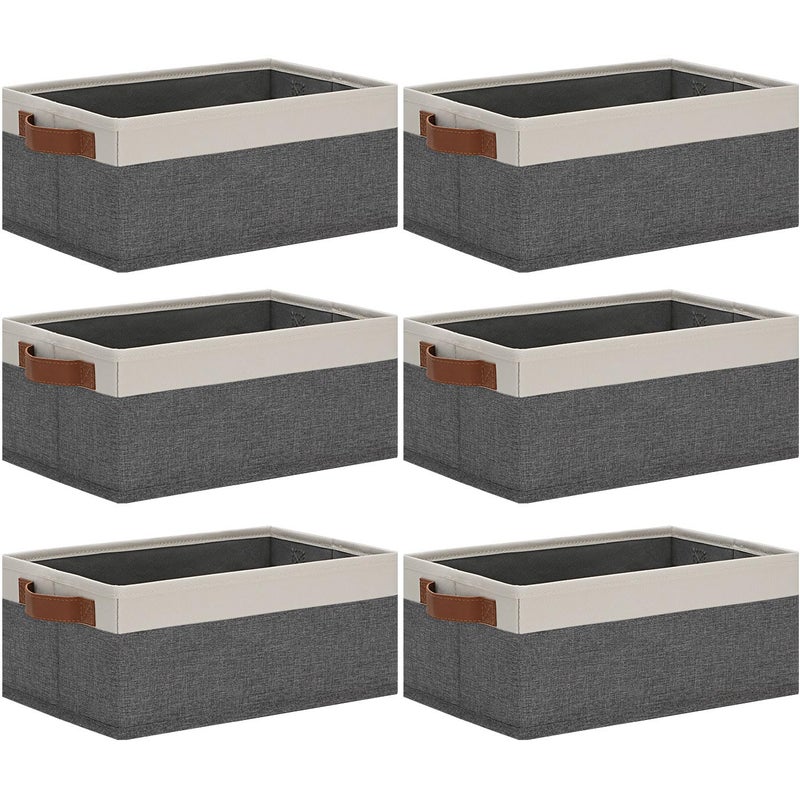 GhvyenntteS GhvyenntteS Small Fabric Storage Bins with Handles 6 Pack 118 x 787 x 511 Storage Baskets for Shelves Baskets for Organizing Clothes Underwear Socks Hats DVDs GreyWhite