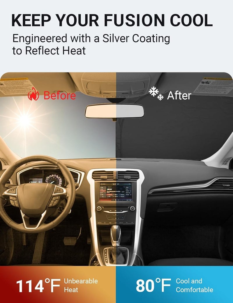Proadsy واقي شمس أمامي قابل للطي من ، حماية مخصصة لسيارة Ford Fusion Sedan 2013-2021، ترقية 2024 - Image 3