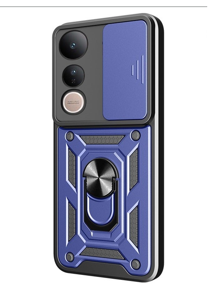 Case Cover Shockproof Protective Case with Camera Protection and Metal Ring Compatible with  Vivo V50 Lite (Blue)