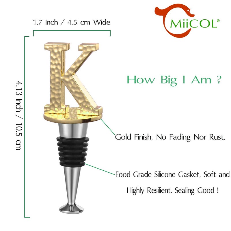 Miicol Wine Stopper, Prosecco Stopper, Wine Bottle Stopper, Personalised Champagne Stopper, Gold Wine Accessories, Wine Lovers Gift, Monogram Gift, Letter K - Image 2