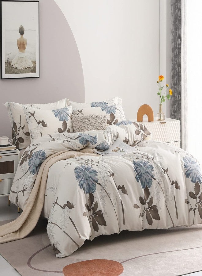 SLEEPBELLA Comforter Queen Size, 600 Thread Count Cotton Brown Branches and Blue Flowers Off-White Comforter Sets, Down Alternative Bedding Set 3Pcs(Queen, Off-White Botanical) - Image 2