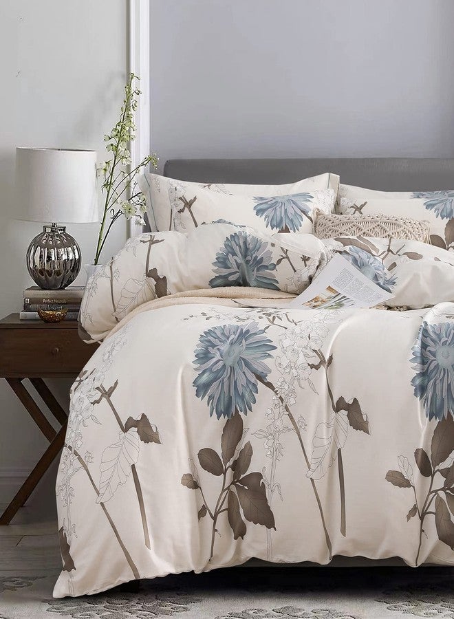 SLEEPBELLA Comforter Queen Size, 600 Thread Count Cotton Brown Branches and Blue Flowers Off-White Comforter Sets, Down Alternative Bedding Set 3Pcs(Queen, Off-White Botanical) - Image 1