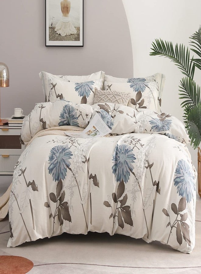 SLEEPBELLA Comforter Queen Size, 600 Thread Count Cotton Brown Branches and Blue Flowers Off-White Comforter Sets, Down Alternative Bedding Set 3Pcs(Queen, Off-White Botanical) - Image 3
