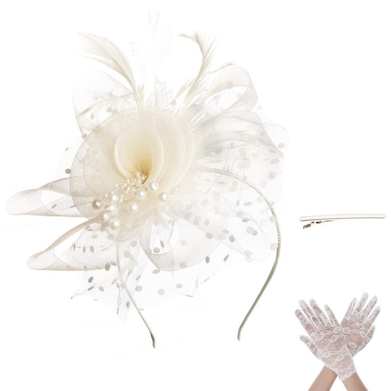 SAFERIN Butterfly Fascinator Hat Kentucky Derby Fascinators Halloween Costume Party Bohemian Wedding Headpiece(TA7-Beige) - Image 1