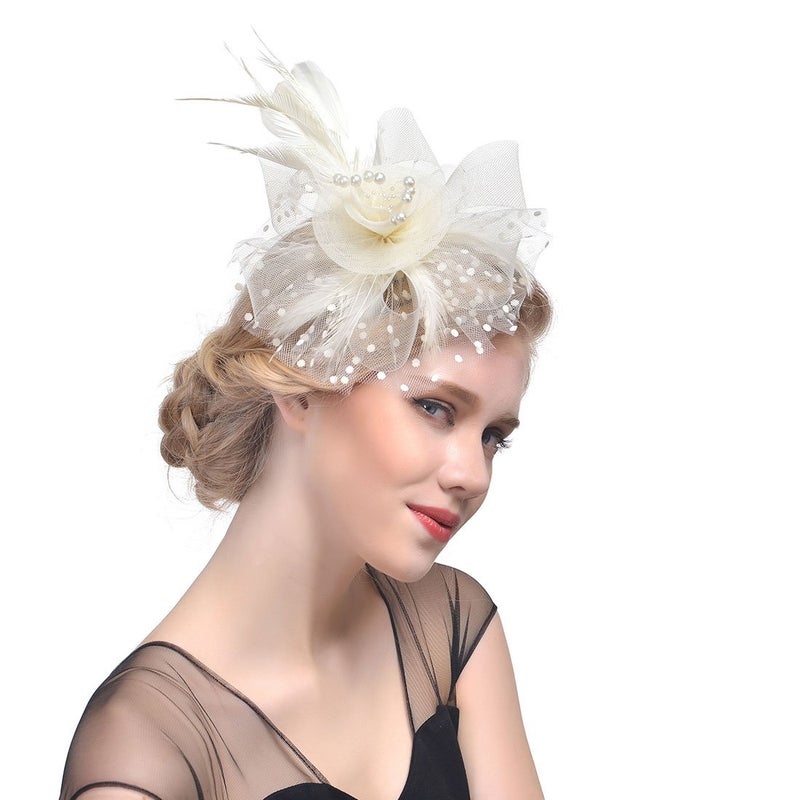SAFERIN Butterfly Fascinator Hat Kentucky Derby Fascinators Halloween Costume Party Bohemian Wedding Headpiece(TA7-Beige) - Image 2