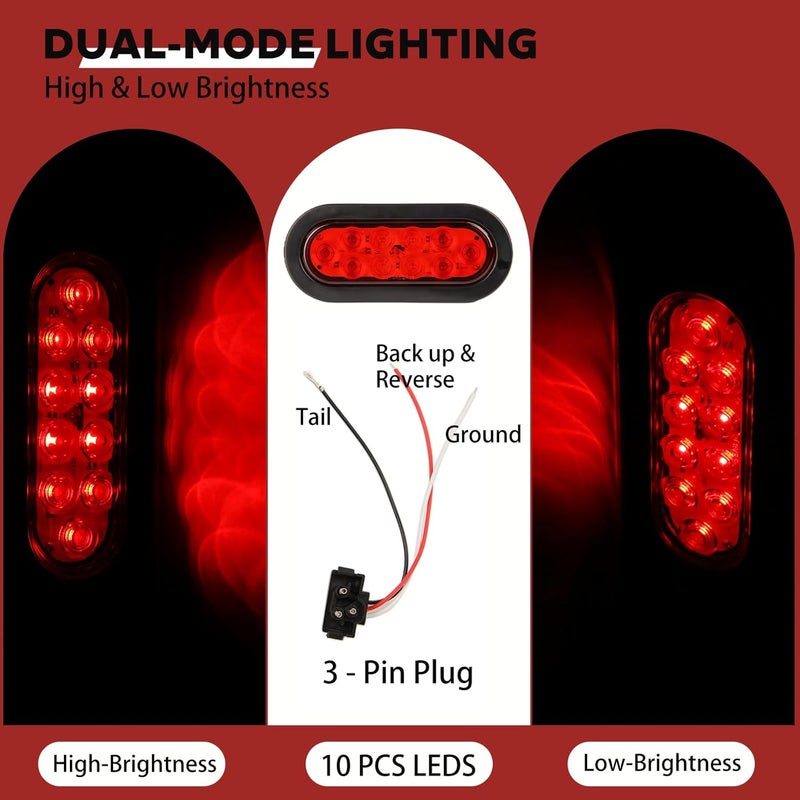 NEW SUN 6" Red Oval LED Trailer Tail Lights Kit - Image 3