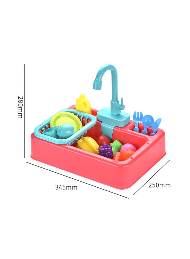 Children's Electric Dishwashing Toy Kitchen Utensils Early Education Role Play Dishwasher Table Toy Fun Educational Game-Color:Red-Specifications:Chinese Card - Image 1