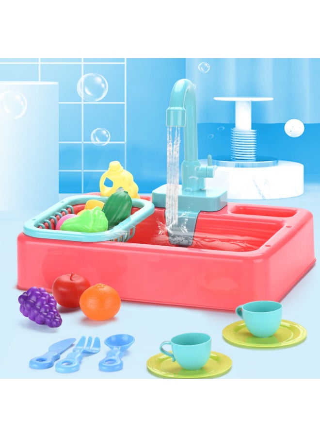 Children's Electric Dishwashing Toy Kitchen Utensils Early Education Role Play Dishwasher Table Toy Fun Educational Game-Color:Red-Specifications:Chinese Card - Image 2