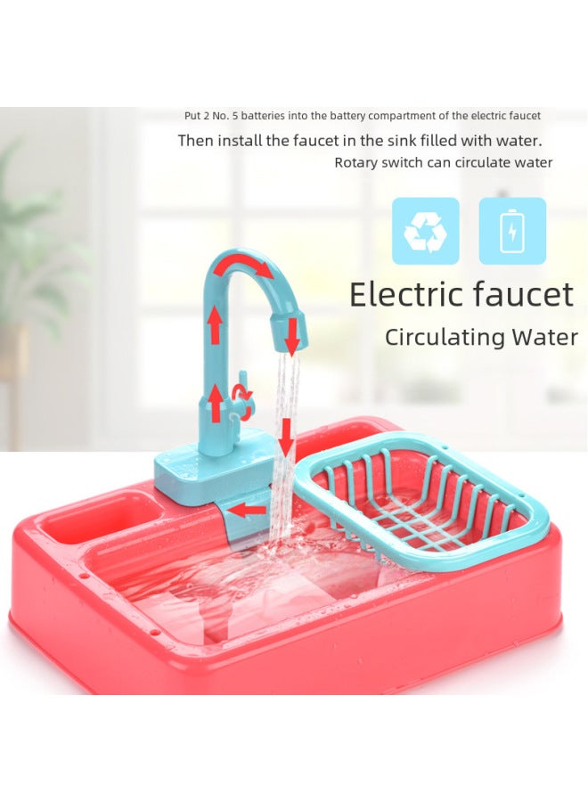 Children's Electric Dishwashing Toy Kitchen Utensils Early Education Role Play Dishwasher Table Toy Fun Educational Game-Color:Red-Specifications:Chinese Card - Image 4