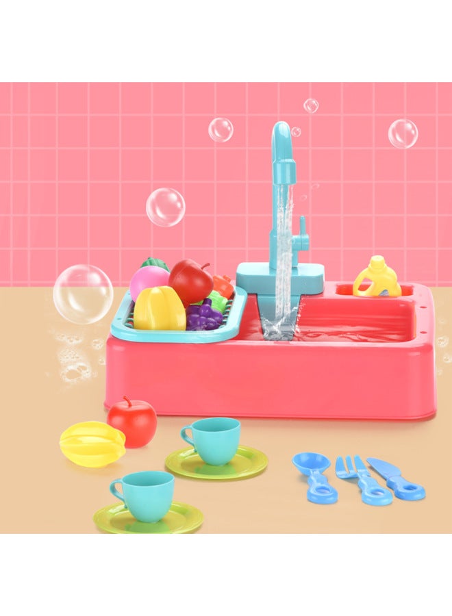 Children's Electric Dishwashing Toy Kitchen Utensils Early Education Role Play Dishwasher Table Toy Fun Educational Game-Color:Red-Specifications:Chinese Card - Image 3