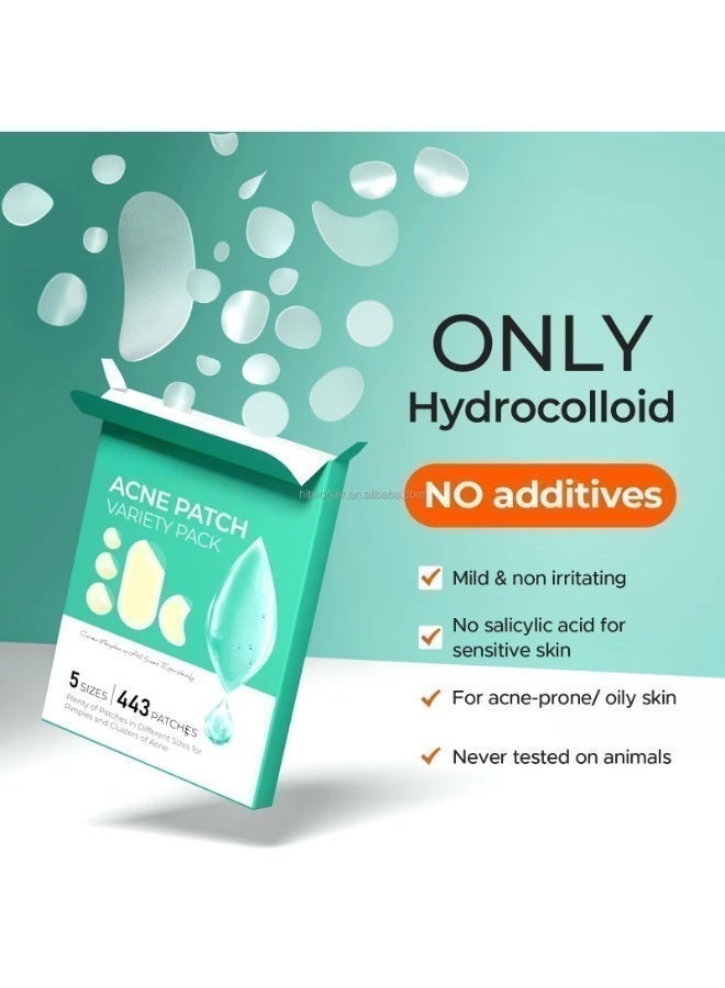 AREXA Variety Pimple Patches for Face, Different size Acne Patches 60 x 20 mm, Big Hydrocolloid Bandages for Body, Forehead, Chin, Neck Zit Breakouts, Hydrocolloid Patch (Strip, Contoured, Dot 5 Sizes 443Count) - Image 5