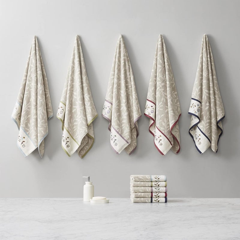 madison park Flexible use switching Serene 100% Cotton Bath Towel Set Luxurious Floral Embroidered Cotton Jacquard Design, Soft and Highly Absorbent for Shower, Multi-Sizes, Red Home & light industrial compatible - Image 5