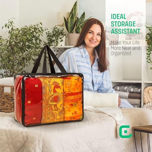 CRASOME Pack of 2 Transparent Clothes Storage Bags | Saree Covers with zip | Wardrobe Organizer with Zipper | Clear Storage for Clothes, Blankets, Bedsheets, Lehenga, Toys & Documents (TS-STB-PACK-2) - Image 5