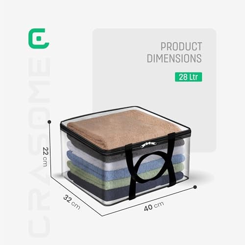 CRASOME Pack of 2 Transparent Clothes Storage Bags | Saree Covers with zip | Wardrobe Organizer with Zipper | Clear Storage for Clothes, Blankets, Bedsheets, Lehenga, Toys & Documents (TS-STB-PACK-2) - Image 2