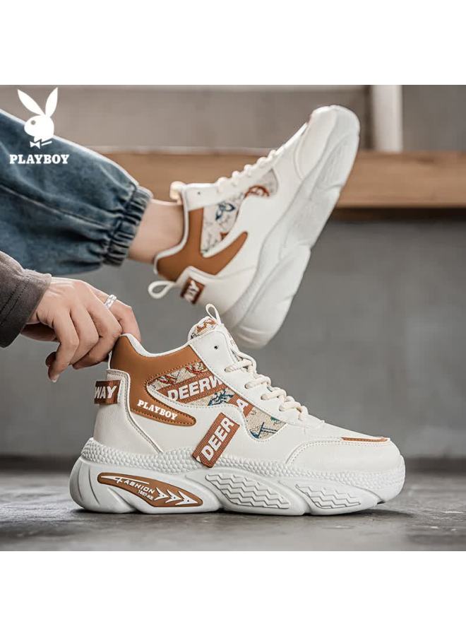 Playboy Men's Dad Sneakers  Spring Summer Casual Thick-soled High-top Fashion Sports Shoes Khaki Size 43 - Image 3