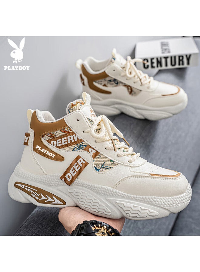 Playboy Men's Dad Sneakers  Spring Summer Casual Thick-soled High-top Fashion Sports Shoes Khaki Size 43 - Image 2
