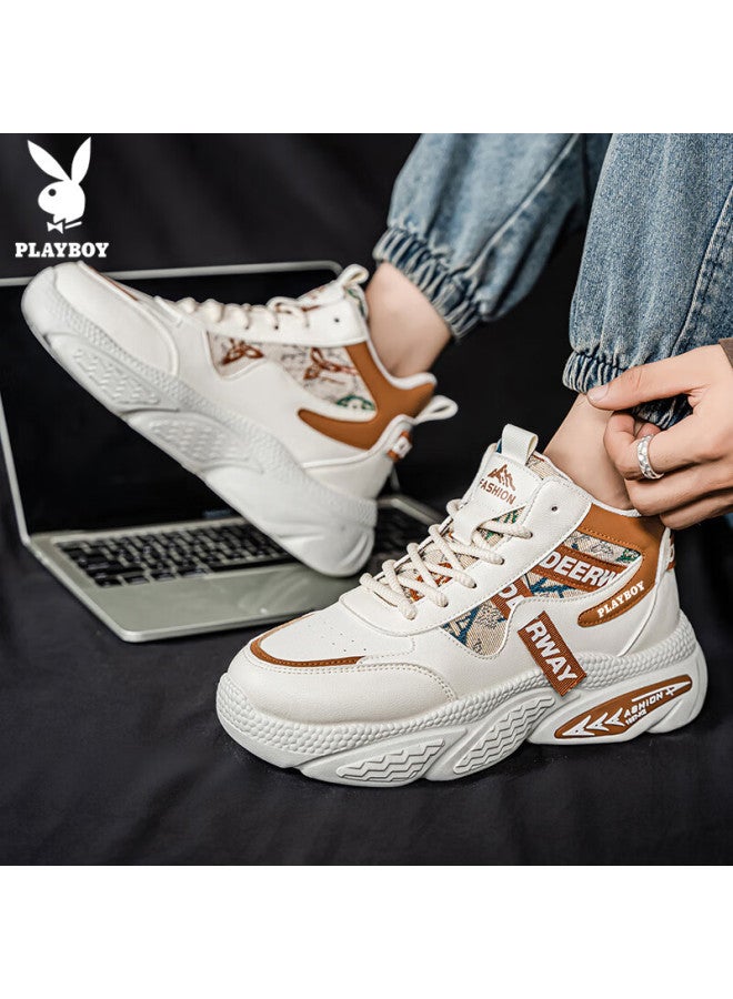 Playboy Men's Dad Sneakers  Spring Summer Casual Thick-soled High-top Fashion Sports Shoes Khaki Size 43 - Image 5