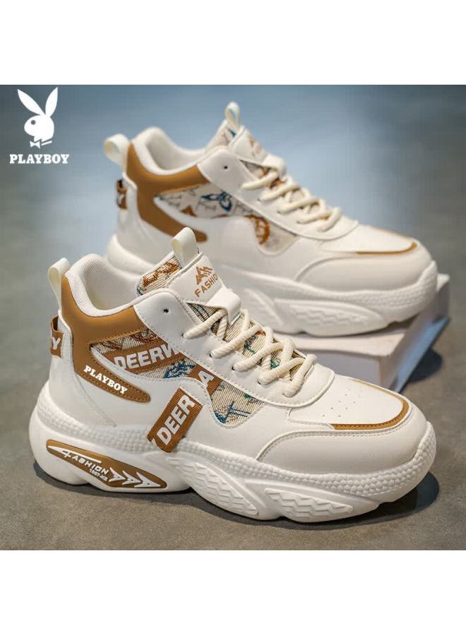 Playboy Men's Dad Sneakers  Spring Summer Casual Thick-soled High-top Fashion Sports Shoes Khaki Size 43 - Image 1