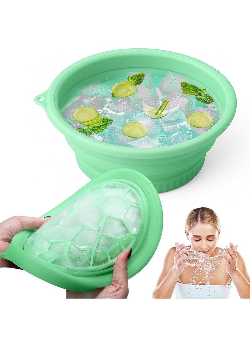 Face Bowl for Ice with Built-In Icetray, Silicone Ice Facial Folding Washbasin, Facial Plunge Bowl, Face Icebath at Home(green) - Image 1