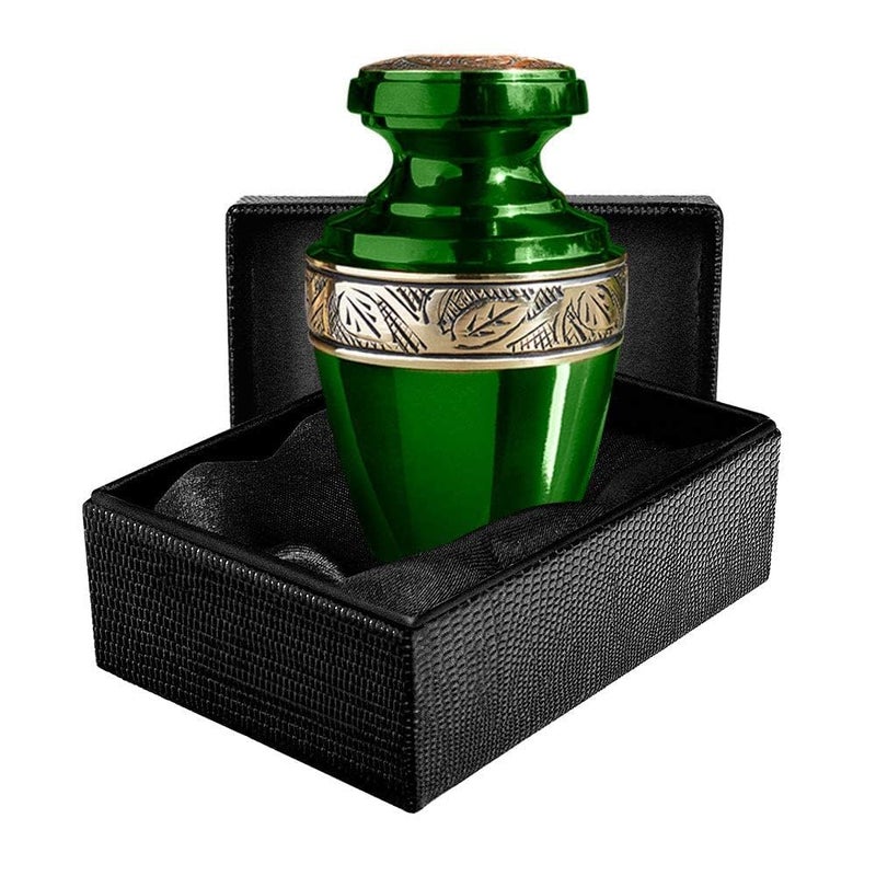 Trupoint Memorials Small Urns for Human Ashes Keepsake Decorative Mini Cremation Urn for Adult Men and Women Small Grecian Green and Gold